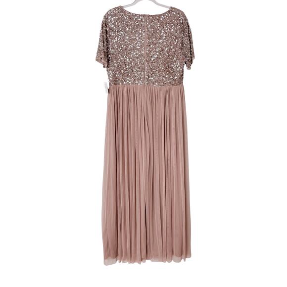 MAYA BRIDESMAID V-NECK MAXI TULLE DRESS NEW W TAGS SEQUIN TOP WOMEN SZ LARGE/14 - Picture 6 of 12
